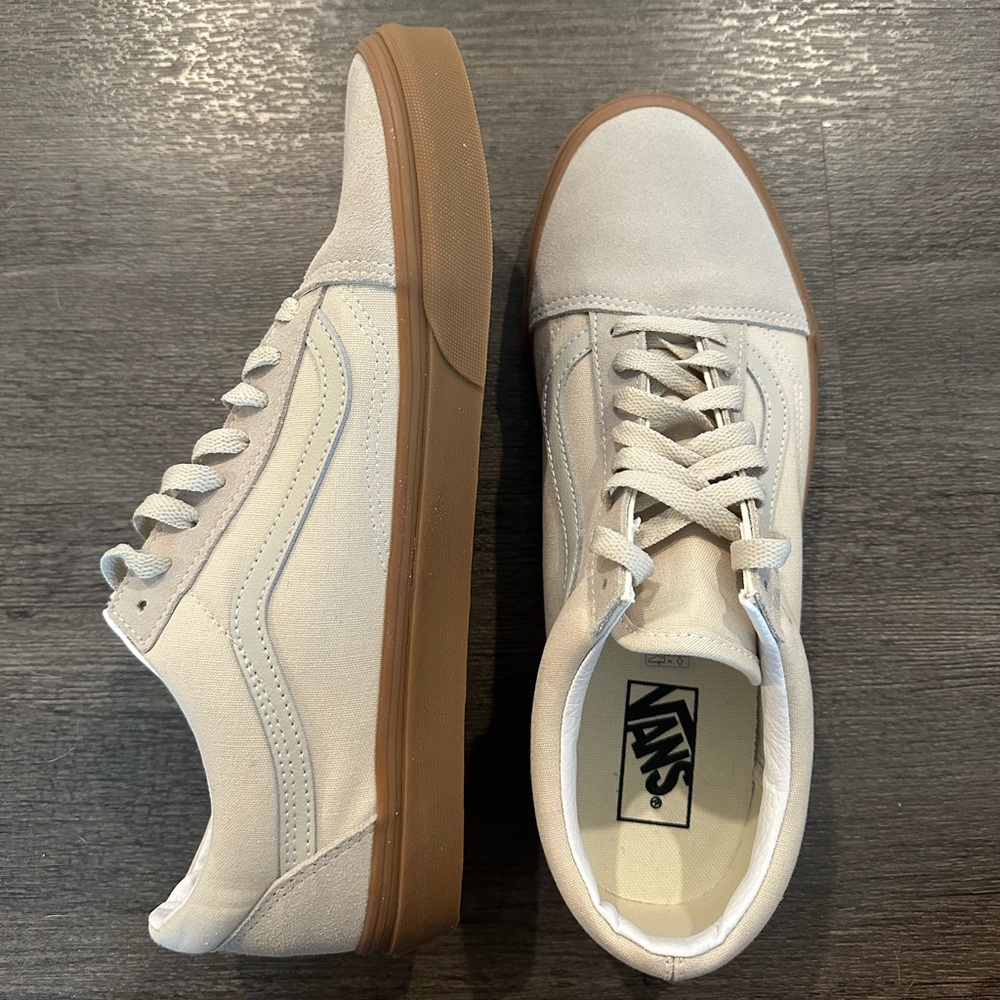 Vans White and Tan Sneakers